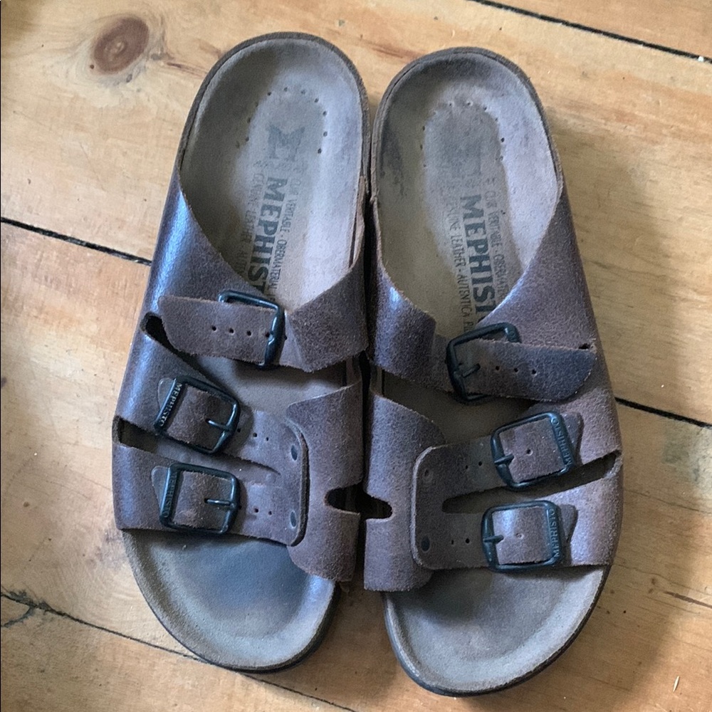 Mephisto Brown Sandals Cork Footbed Comfort - Picture 2 of 13